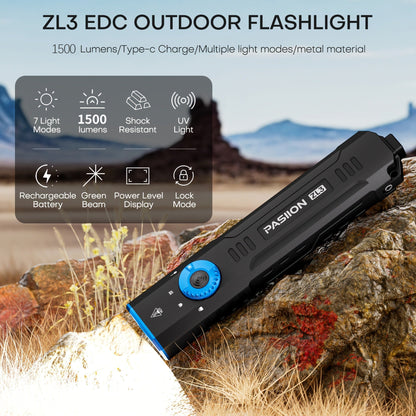 UV Green Beam Flashlight EDC Flat Pro – 1500 Lumens Rechargeable Triple Light Combo (Green Beam + UV + White LED), Portable Pocket Torch for Outdoor, Hunting & Emergency (Black/Orange/Green)