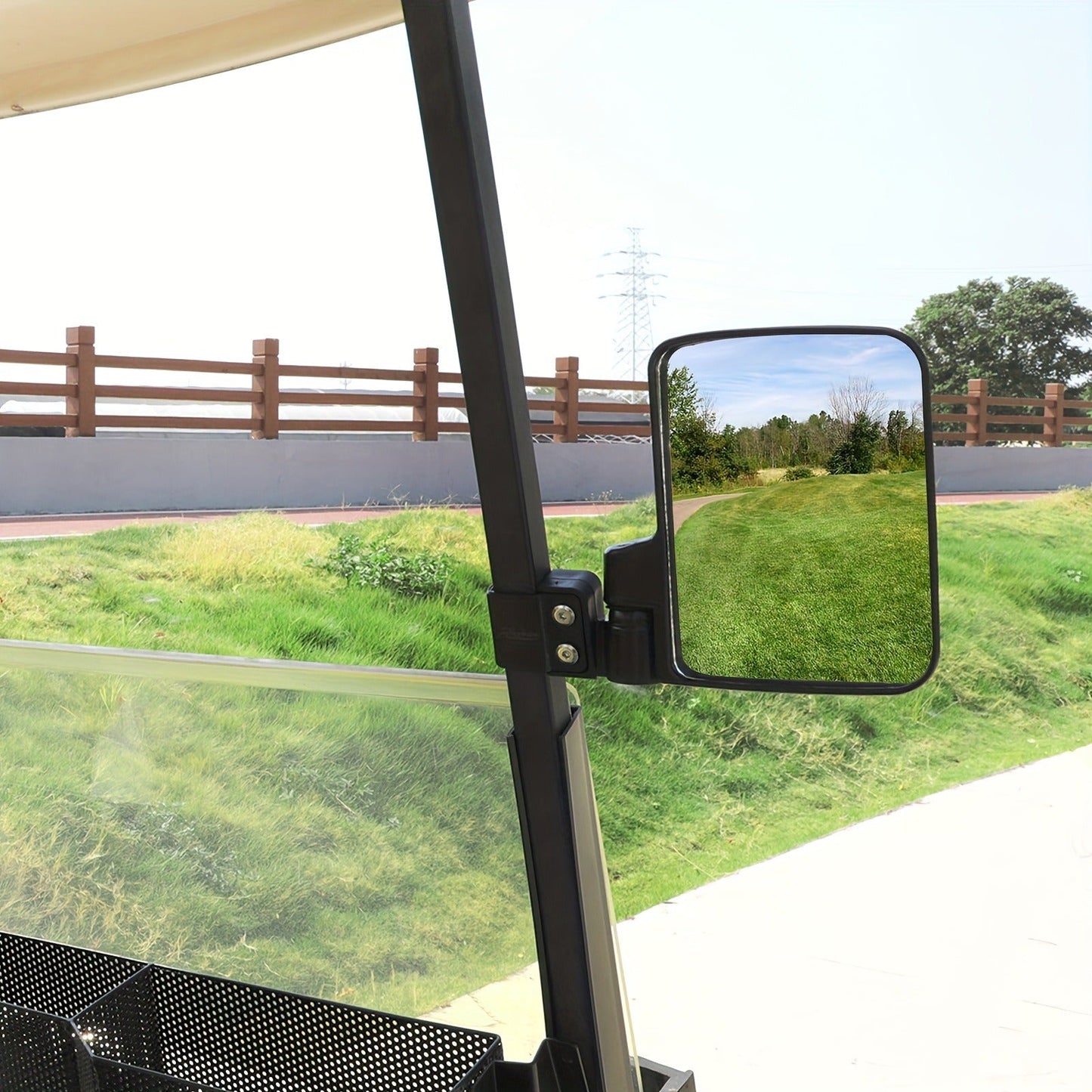Golf Cart Mirror Set Convex Wide Angle Rotatable Side & Panoramic Rear View Mirrors – Fits Yamaha, EZGO, Club Car & Most Golf Carts, 0.75"-1.25" Square Frame, Real Glass, ABS Housing, Easy Install