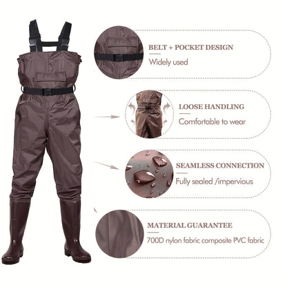 Fishing Waders with Boots for Men & Women – 3-Ply Nylon Lightweight Breathable Wading Pants with PVC Lining, Anti-Slip Sole & Pockets – Camo & Brown, US Size 8–14 for Hunting & Outdoor