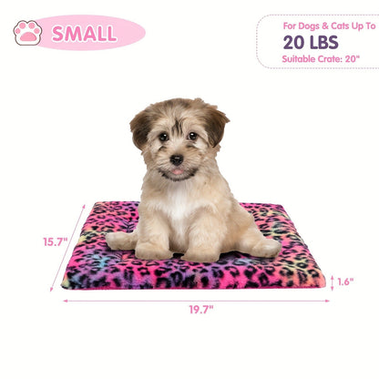 Reversible Plush Pet Mat Leopard Print Fleece Soft Warm Dog Cat Bed Pad Anti-Slip Machine Washable for Crate Car Sofa Floor Small Medium Large Breeds S M