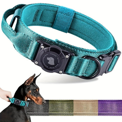 Tactical Dog Collar with AirTag Holder and Handle Adjustable Heavy Duty PC Case GPS Tracking Compatible for Medium Large Dogs M L XL 9 Colors No AirTag