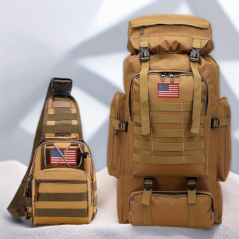 Tactical Backpack 2-Pack 21 Gallon 3-Day Assault Pack with Chest Pack Polyester Stripe for Hiking Camping Hunting Travel Work Sports Men