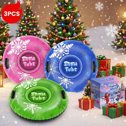 Snow Sled Tubes 3-Pack Foldable Inflatable – Triple-Layer PVC Snow Tubes 36 & 40 Inch, 220 lbs Capacity, 3-Layer Airlock Valve, Non-Slip Thickened Base & Embossed Handles for Ski Resort & Outdoor Winter Fun