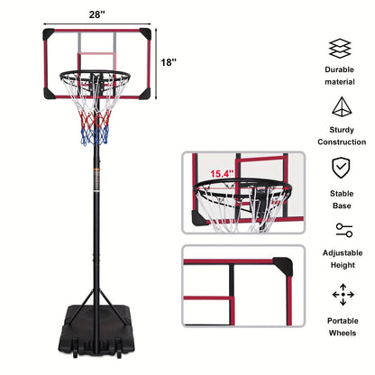 Height Adjustable Basketball Hoop 5.6-7Ft Portable Basketball System with 28" Backboard & Wheels for Outdoor Indoor Use