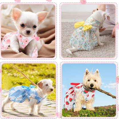 Dog Dress Floral Princess Bow - Cute Puppy Summer Dress for Small Dogs & Cats, Pink & Red Pet Dog Skirt with Bow Decoration, Summer Costume for Yorkshire Chihuahua Small Pets XS to XXL