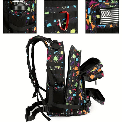 Large Hiking Backpack 45L Fluorescent Tie Dye – Lightweight Daypack for Camping, Travel, Cycling, Fitness & School, Colorful Outdoor Sports Rucksack, Birthday & Christmas Gift Idea