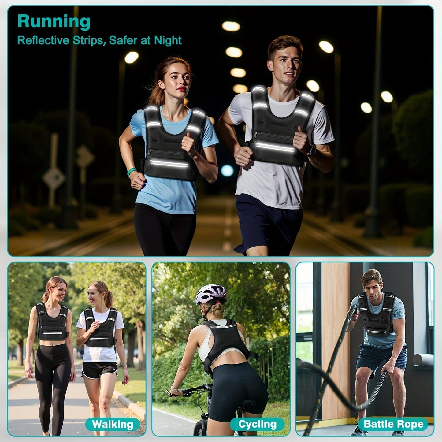 Weighted Vest for Running & Strength Training – Slim Fit Reflective Design with Phone Pouch, Snap-On Unisex Weight Training Vest for Gym, Core Strength & Bone Health, 8 / 12 / 16 lb Options