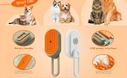 Cat Grooming Steam Brush - Self-Cleaning 4-in-1 Pet Brush with Spray for Cats & Dogs Shedding Grooming Control Deshedding Tool