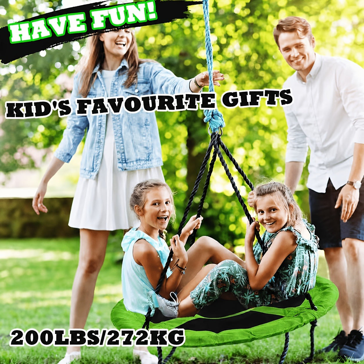 Kids Disc Swing 40 Inch – Anti-Slip Tree Swing with Adjustable Straps Powder Coated Frame Indoor Outdoor Play