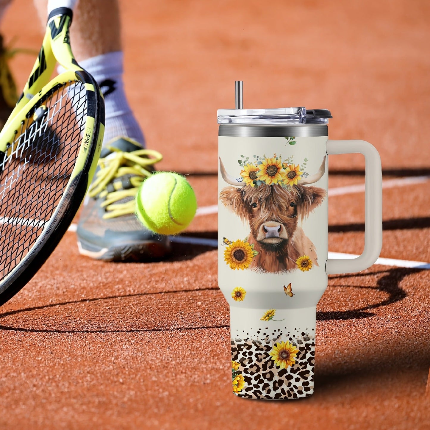 40oz Stainless Steel Tumbler with Handle and Lid - Cow Print Insulated Travel Cup for Hot & Cold Drinks, Double Wall Vacuum Tumbler for Camping, Sports & Outdoor Use, Cute Cow Lover Gift for Birthday & Holiday