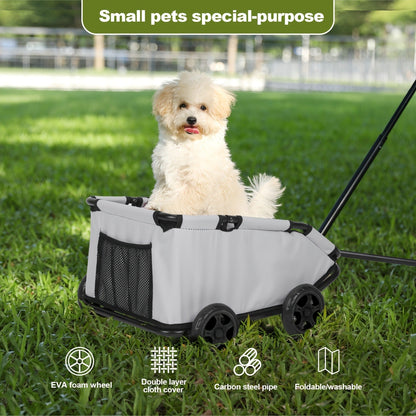 Pet Stroller Foldable 4-Wheel Dog Cat Stroller with Storage Basket – 360° Swivel Front Wheels, Rear Brake, Smooth Ride for Small Medium Dogs & Cats, Lightweight Travel Pram