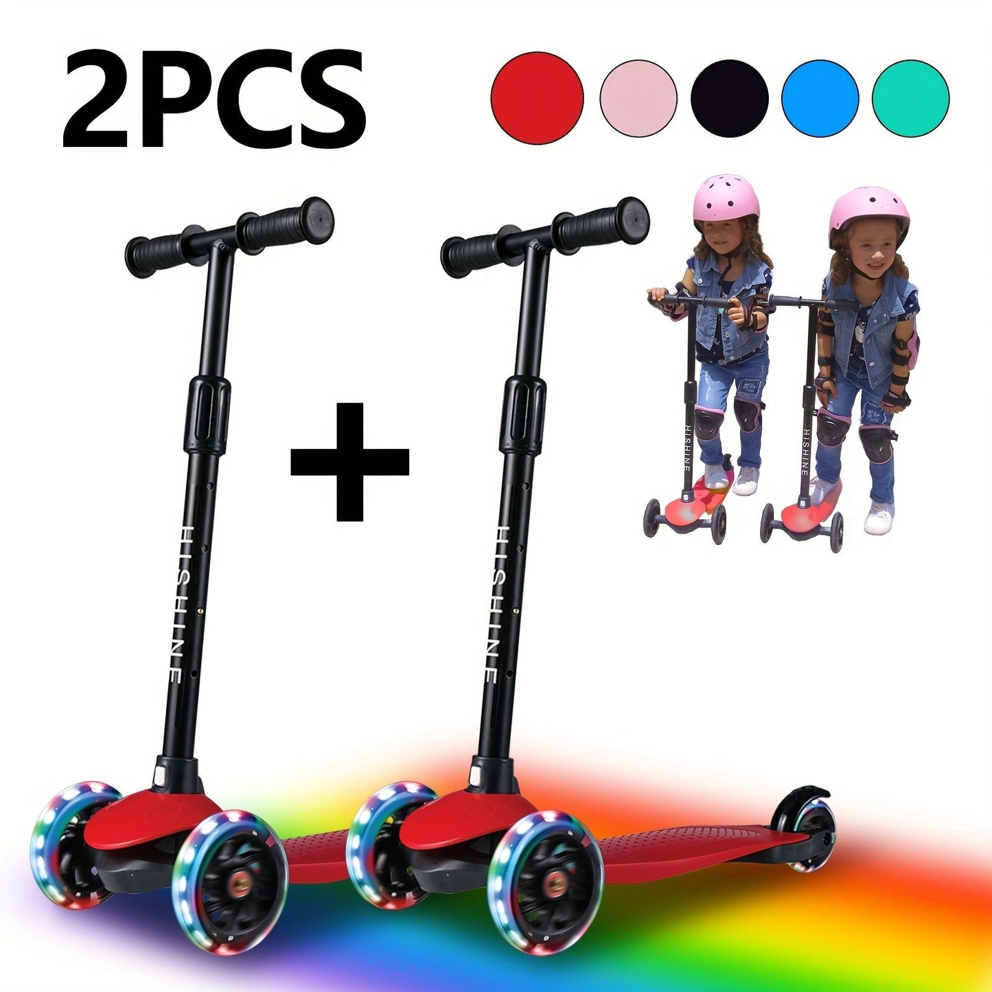 Kids 3-Wheel Scooter 2-Pack Light-Up Wheels Adjustable Height Lean to Steer, Wide Deck