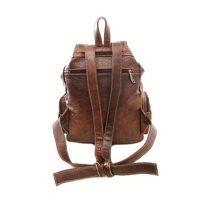 Vintage PU Leather Backpack Shoulder Satchel Multi-Carry Water Resistant Geometric Pattern Zipper Adjustable Strap for Men Women School Travel