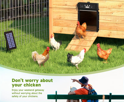 Automatic Chicken Coop Door Solar Powered – KA-200 Aluminum Alloy Auto Door with Timer, Light Sensor, Anti-Pinch Safety, Remote Control & Solar Panel Included – Poultry Coop Management