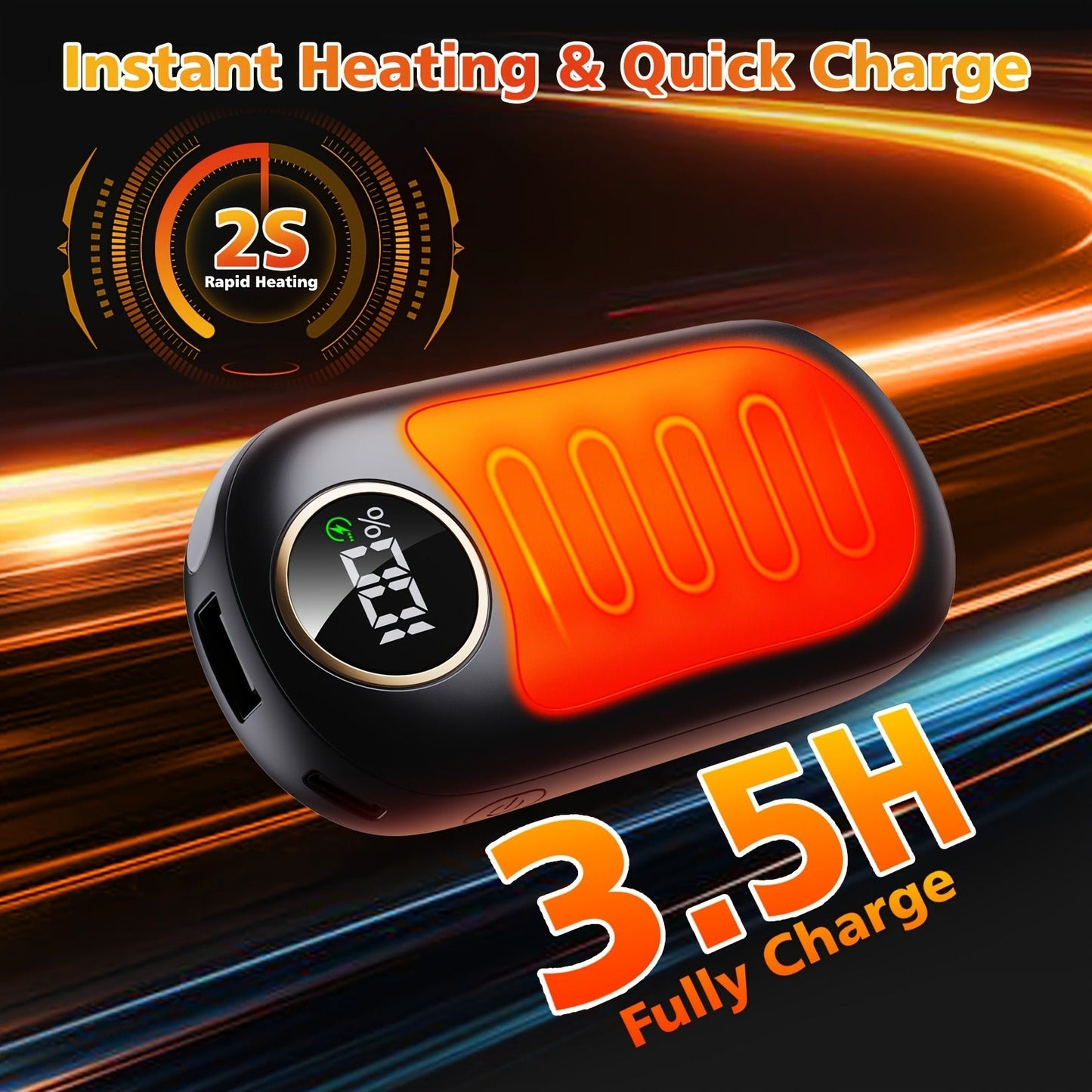 Rechargeable Hand Warmers 2 Pack – Dual-Sided Electric Pocket Heater with Power Bank & LED Light, 36Hrs Warmth, 4 Heat Levels, Portable Reusable Handwarmer Gift for Men & Women, Deep Black / Orange