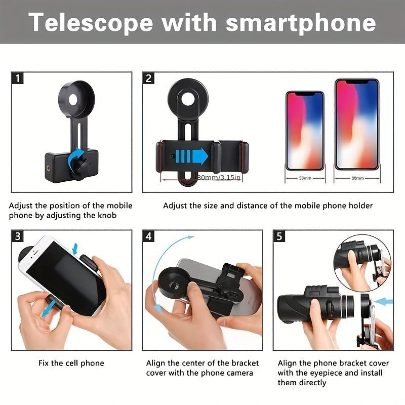 High Power Monocular Telescope with Smartphone Adapter and Tripod, BAK4 Prism HD Monocular for Bird Watching Wildlife Viewing Hiking Camping, Waterproof Compact Scope for Adults and Kids