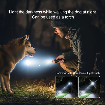 Ultrasonic Dog Bark Control Device with LED Flashlight - Adjustable Anti-Barking Trainer, Portable Indoor Outdoor Dog Behavior Corrector