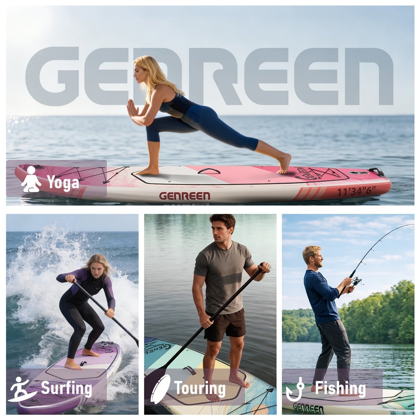 Adventure Touring SUP Board 11ft x 34'' Inflatable Paddle Board 400lbs Wide Stance Durable Lightweight ISUP Bundle Accessory Pack for Adults