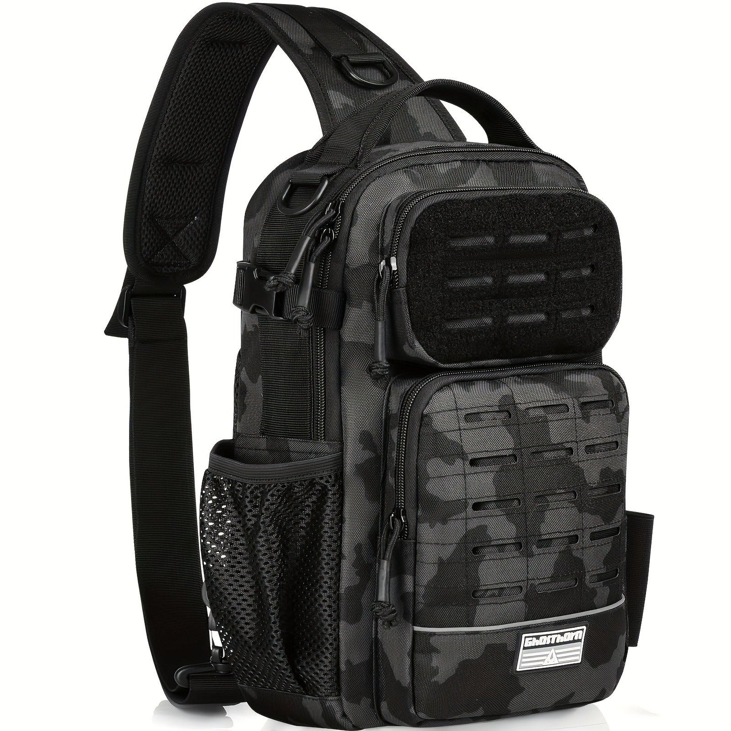 Camouflage Fishing Shoulder Bag with Zipper – Tactical Outdoor Gear Bag for Fishing Tackle, Hunting & Camping, Multi-Pocket Crossbody Bag, Available in Green Camo, Black Camo, Black & Khaki, Gift Box Option