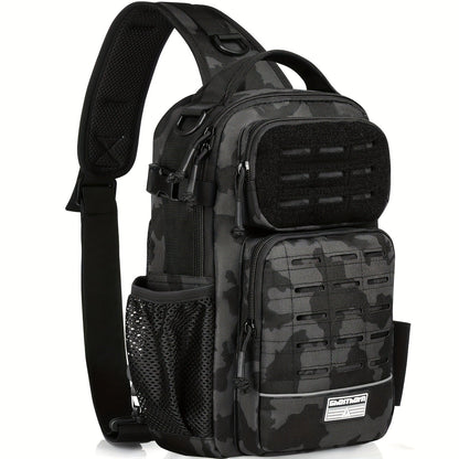 Camouflage Fishing Shoulder Bag with Zipper – Tactical Outdoor Gear Bag for Fishing Tackle, Hunting & Camping, Multi-Pocket Crossbody Bag, Available in Green Camo, Black Camo, Black & Khaki, Gift Box Option