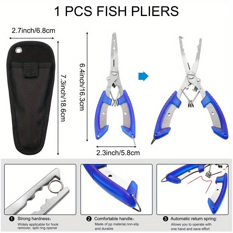 7-Piece Fishing Pliers & Fish Lip Gripper Combo – Saltwater Resistant Stainless Steel Hook Remover Set with Fish Scale & Storage Bag, Ergonomic Fishing Tools Gift for Men