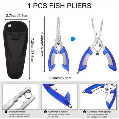 7-Piece Fishing Pliers & Fish Lip Gripper Combo – Saltwater Resistant Stainless Steel Hook Remover Set with Fish Scale & Storage Bag, Ergonomic Fishing Tools Gift for Men