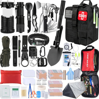 272-Piece Survival Gear Kit with Tactical Bag – Emergency Survival Equipment with Fire Starter, First Aid & Outdoor Tools for Camping, Hiking, Hunting – Crossbody & Molle Bag Options