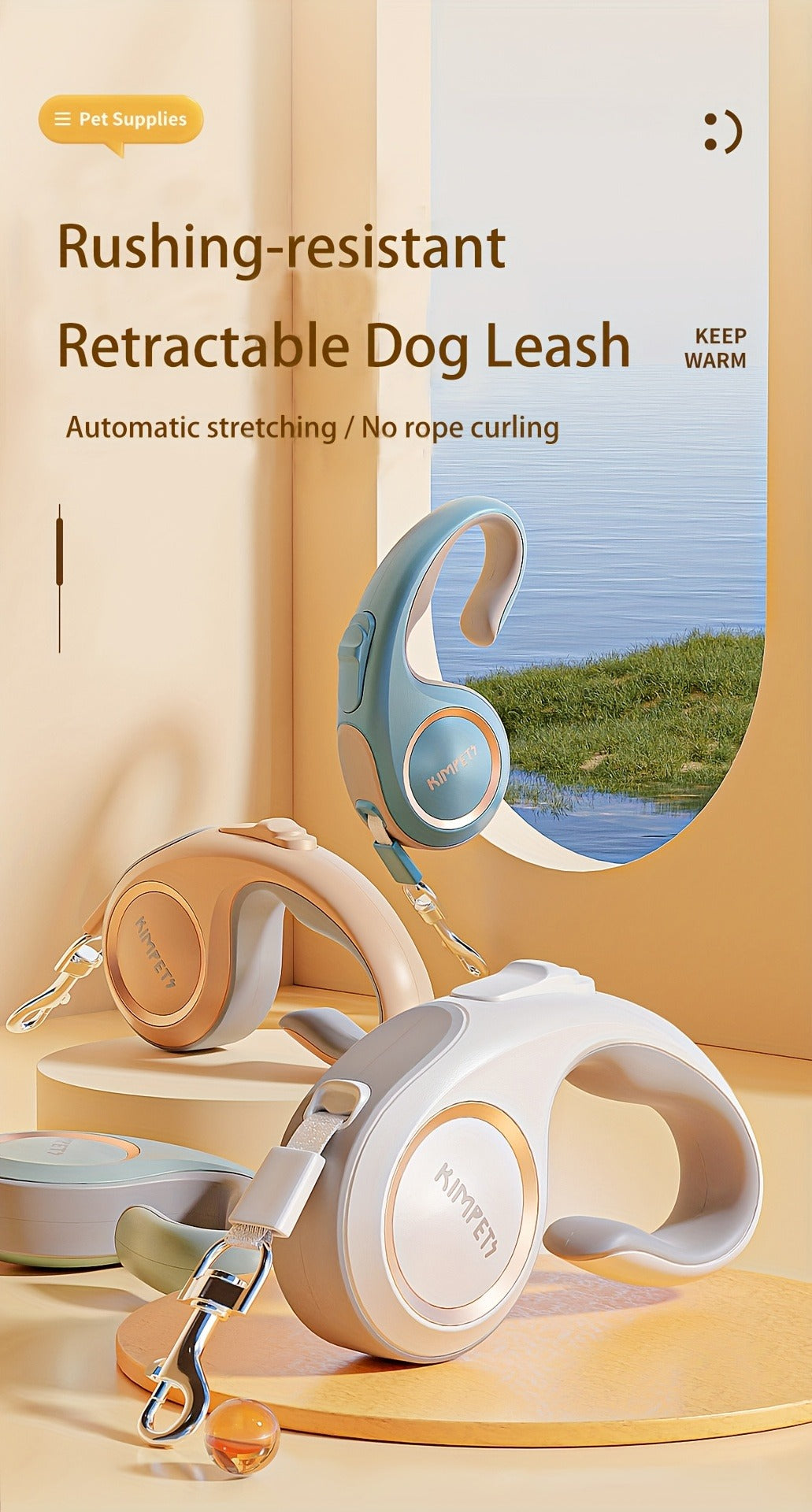 Retractable Dog Leash 16Ft – 360° Tangle-Free with One-Key Lock & Ergonomic C-Shaped Handle | M & L | 3 Colors