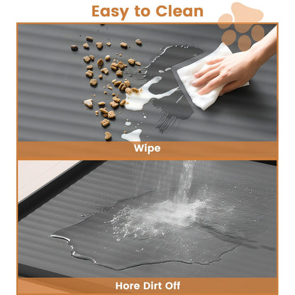 Waterproof Pet Feeding Mat 36"x24" Non-Slip Dog Bowl Mat with Raised Edges & Diversion Grooves - Large Food and Water Mat for Dogs & Cats, Easy-Clean Floor Protector, Grey