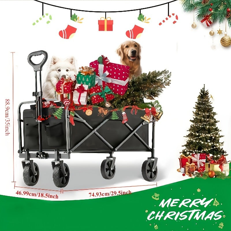 Heavy-Duty Folding Wagon Cart – All-Terrain Collapsible Utility Cart for Camping, Beach, Grocery, Gardening & Pet Outings