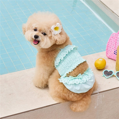 Dog Swimsuit Sky Blue Jumpsuit with Swim Cap – Pet Beach Vacation Outfit Bikini Vest for Dogs & Cats, Summer Swimming Costume, Sizes XS to XL for Small Medium Large Pets