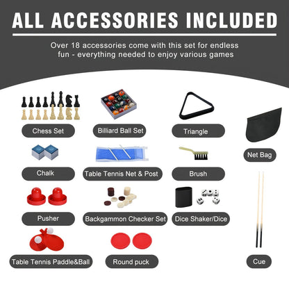 7-in-1 Multi Game Table Combo Set Foosball Hockey Ping Pong Billiards Chess for Home Game Room