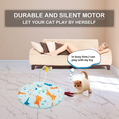 Interactive Cat Toy Electric Motion Activated 2-in-1 Rotating Butterfly & Feather Wand - USB Rechargeable 1200mAh Auto Shut-Off 3 Speed Modes Indoor Cat Exercise Toy by Valonii