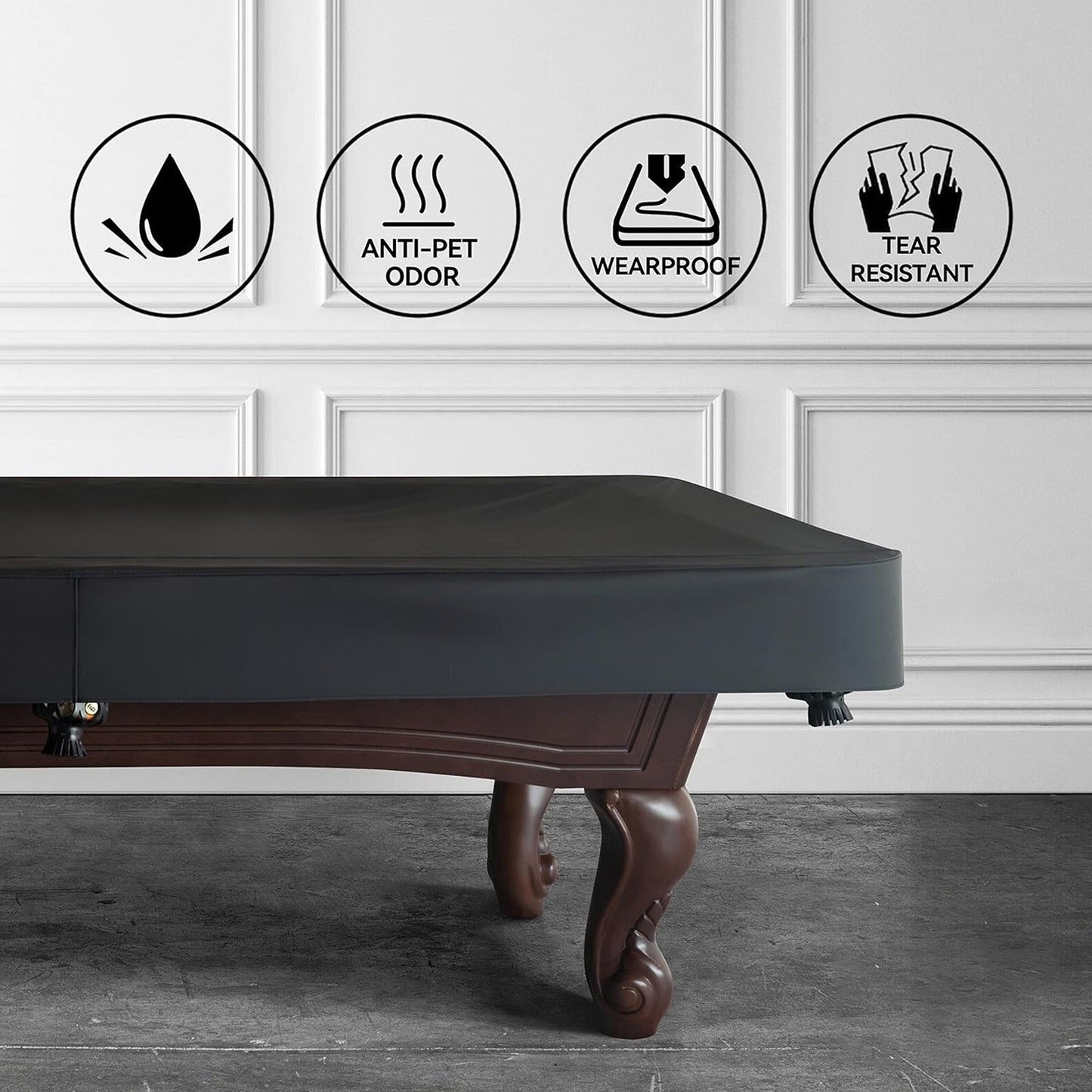 Leatherette Pool Table Cover 7 8 9FT Waterproof Tearproof Billiard Table Protector with Leg Cutouts Scratch-Resistant Easy-Clean Protective Cover Black