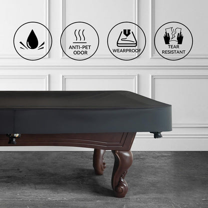 Leatherette Pool Table Cover 7 8 9FT Waterproof Tearproof Billiard Table Protector with Leg Cutouts Scratch-Resistant Easy-Clean Protective Cover Black
