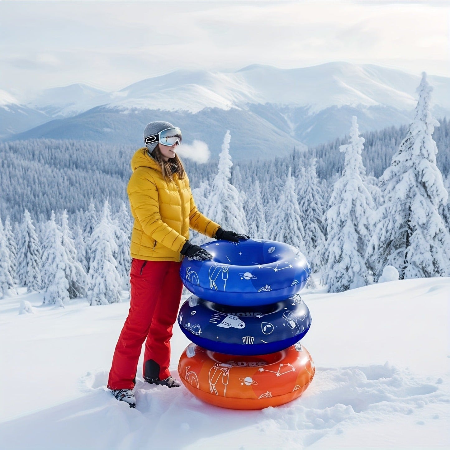 Snow Tubes for Adults 36 Inch 3-Pack – Extra-Large PVC Snow Sleds with 2 Dual Handles, Heavy-Duty Inflatable Snow Tubes for Hill Sledding, Ski Resort & Outdoor Winter Snow Sports