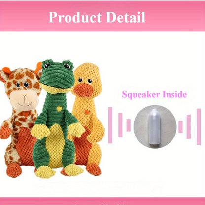 Squeaky Plush Dog Toy with Animal Print - Durable Cartoon Chew Toy for Aggressive Chewers, Interactive Tug of War Toy for All Breeds, Cute Deer & Frog Design Squeaky Dog Gift