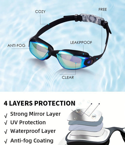 Anti-Fog Swim Goggles 2 Pack for Adults & Youth – Professional Mirrored Pool Goggles with UV Protection, No-Leak Wide View Lens, Adjustable Strap for Men Women Kids Swimmers