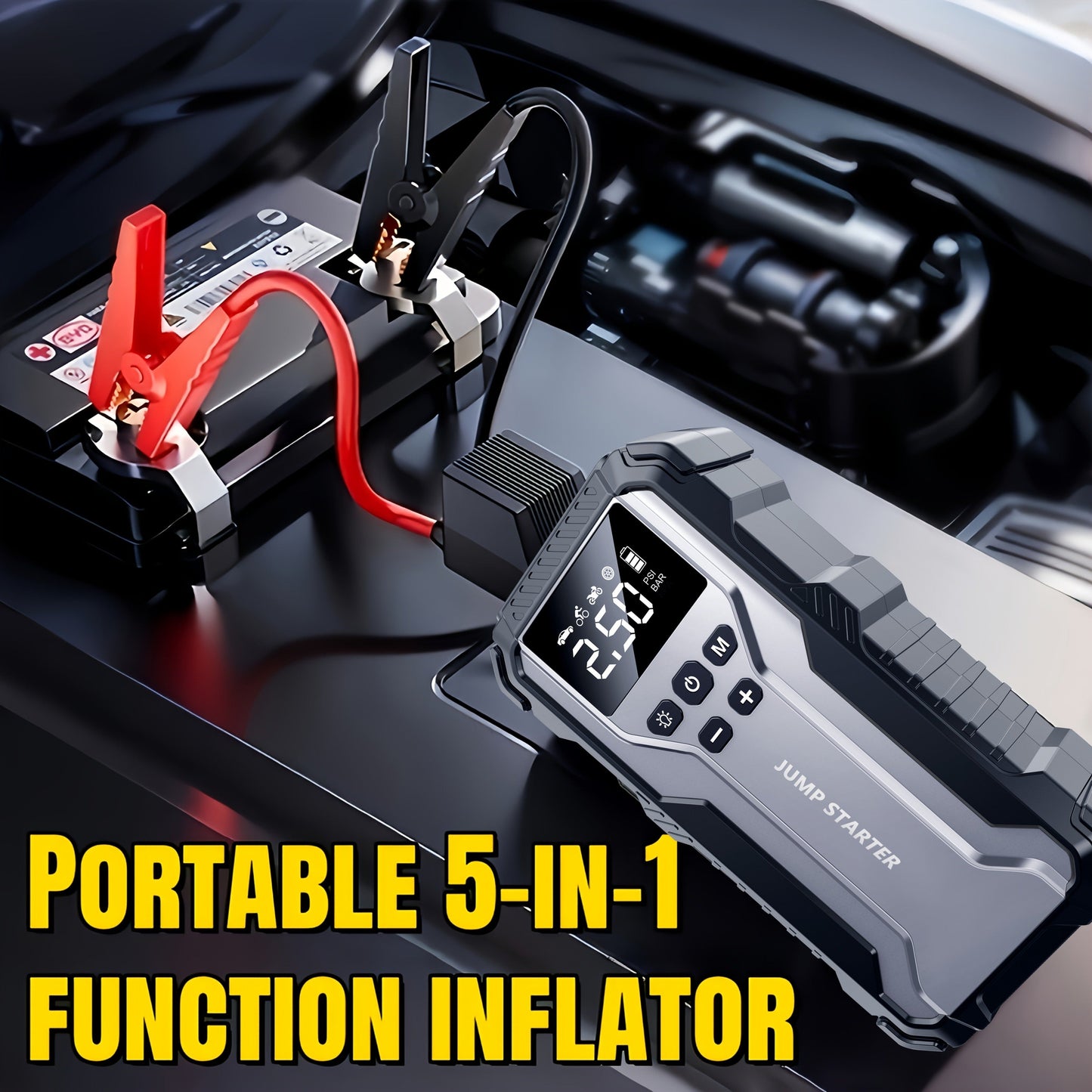 Car Jump Starter Portable Emergency Power Bank with LED Flashlight SOS Air Pump for Small Vehicles Roadside Emergency Kit