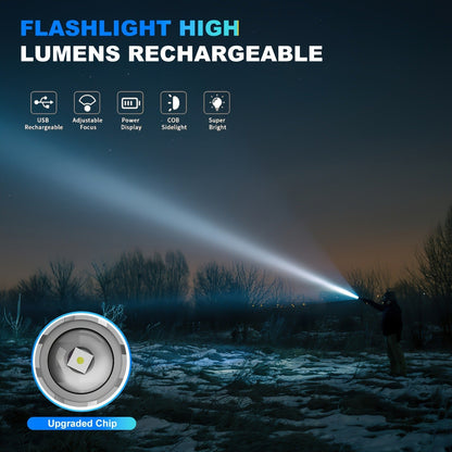 Rechargeable LED Flashlight 2000 Lumens – 2 Pack, 5 Modes, COB Side Light, 200M Beam Range, USB-C Charging, Durable ABS Torch for Camping Emergency Outdoor Use