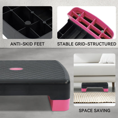 Aerobic Step Platform Adjustable Height with 2 Risers – Non-Slip Workout Stepper 18"x11", 440 LB Capacity, Space-Saving Design for Home Gym Cardio, Strength & Toning, 4 Color Options