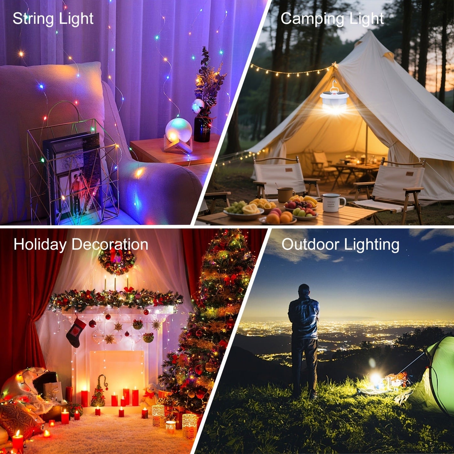 Solar Camping Lantern with Retractable String Lights – 2-in-1 LED Tent Light, 6 Modes, USB-C & Solar Rechargeable, Hand Crank, 10M String Lights, Portable Outdoor Camping Light for Camping, Patio & Emergency