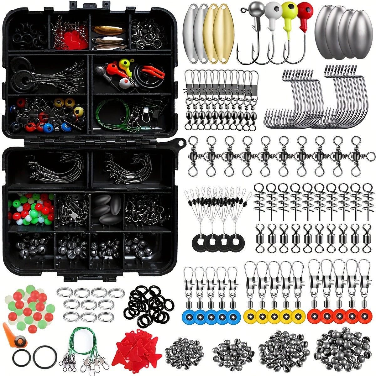 Fishing Tackle Kit 142/206/318 Pcs - Hooks, Jigs, Weights, Swivels, Beads & Connectors for Freshwater & Saltwater Bass Trout Fishing