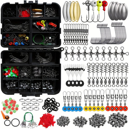 Fishing Tackle Kit 142/206/318 Pcs - Hooks, Jigs, Weights, Swivels, Beads & Connectors for Freshwater & Saltwater Bass Trout Fishing