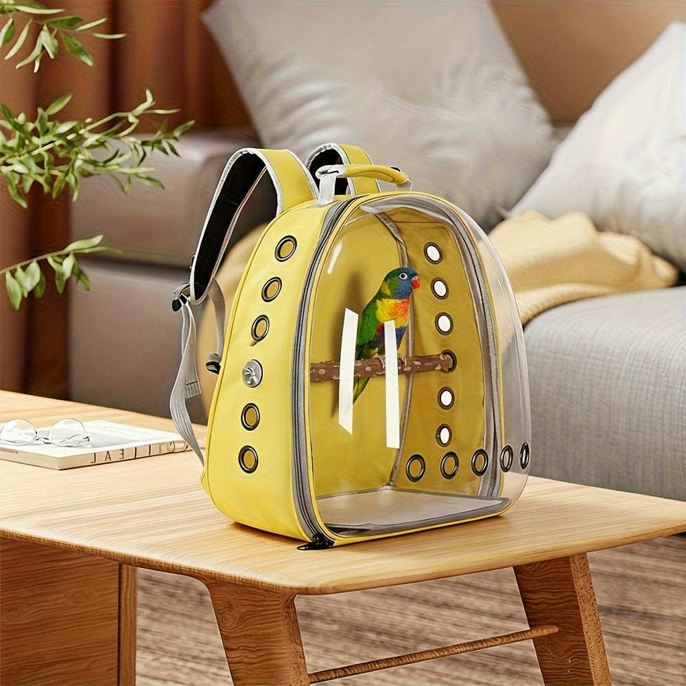 Bird Carrier Backpack Transparent Parrot Cage Backpack with Wooden Perch – Breathable Travel Shoulder Bag for Parrots, Magpies & Small Pet Birds, Outdoor Outing Carrier