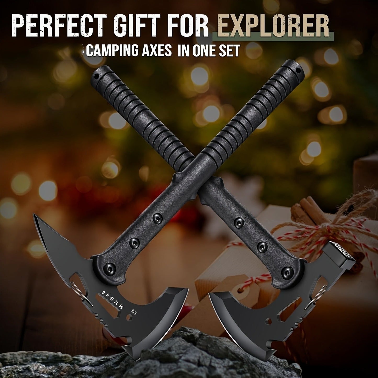 Tactical Tomahawk Axe 2-Pack – Camping Hatchet with Spike, Hammer, Bottle Opener, Hex Wrench & Sheath | Survival Axe for Hiking Trekking Bushcraft