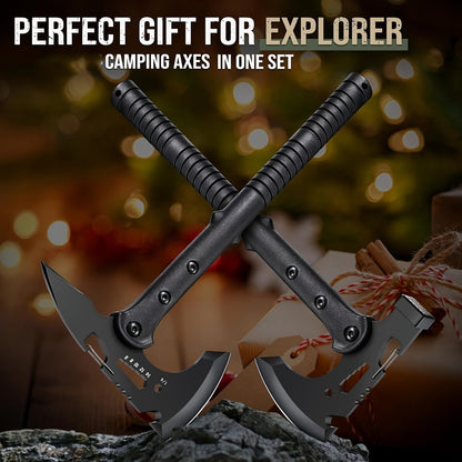 Tactical Tomahawk Axe 2-Pack – Camping Hatchet with Spike, Hammer, Bottle Opener, Hex Wrench & Sheath | Survival Axe for Hiking Trekking Bushcraft