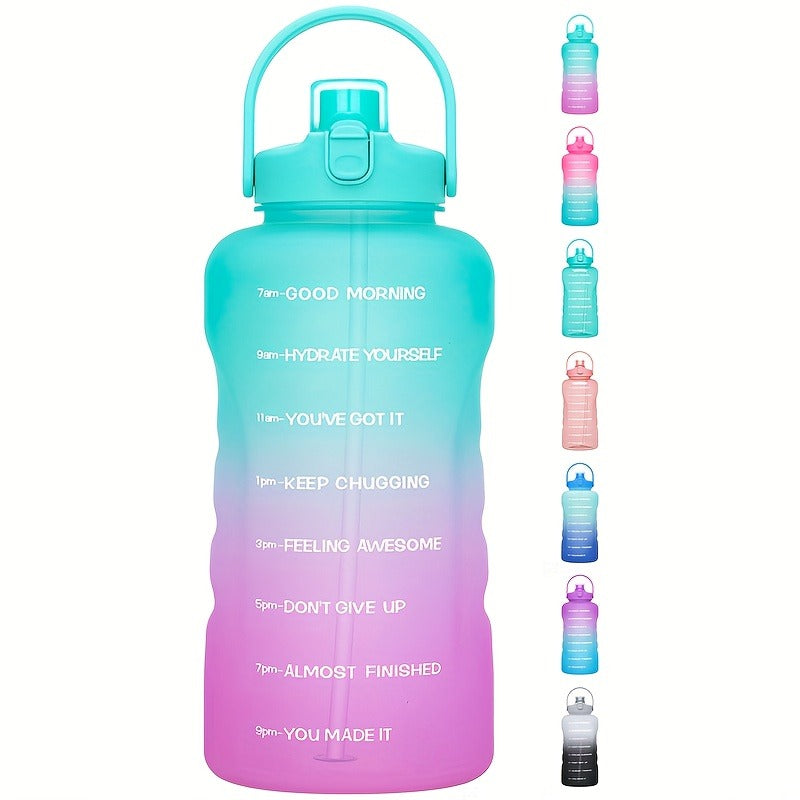 128oz 1 Gallon Water Bottle with Straw 2-in-1 Lid Tritan BPA-Free Motivational Time Marker Large Capacity Gym Sports Fitness Camping Outdoor Water Jug