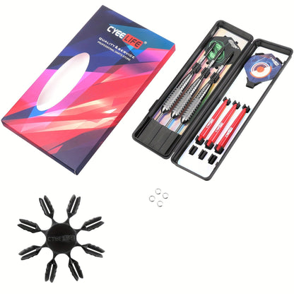 Professional Steel Tip Darts Set with Carrying Case - Aluminum & PVC Shafts, Extra Replacement Flights & Plastic Protectors, Complete Dart Accessory Kit for Dartboard Practice