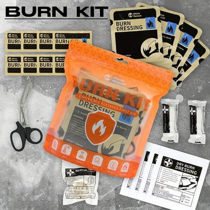 Burn Dressing Kit Emergency First Aid – Rhino Rescue Burn Care Kit with Hydrogel Burn Dressings, Portable Orange Case for Home Outdoor Workplace Camping Survival